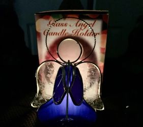 Gorgeous Stained Glass Angel Votive / Tea Light Candle Holder W/Box