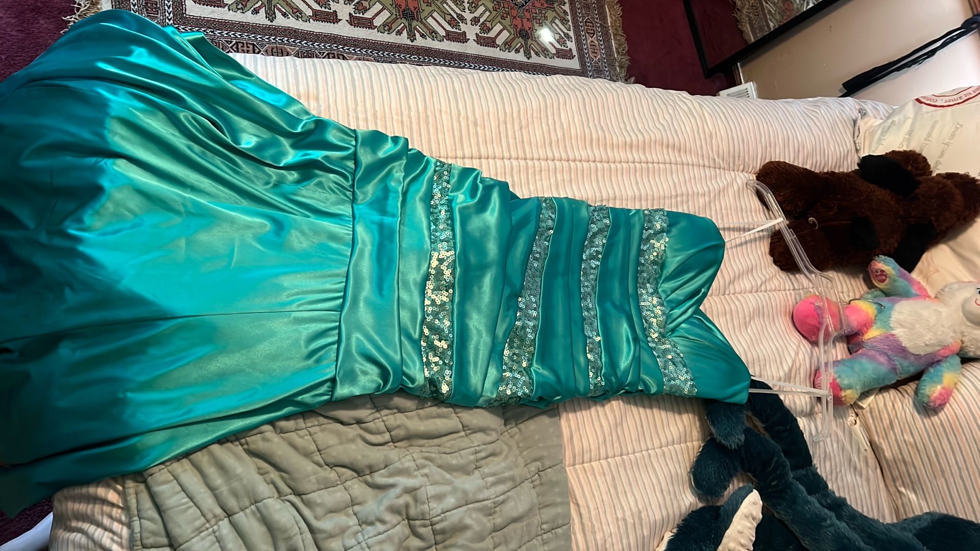 Aqua Strapless Prom Dress