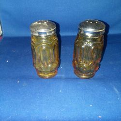Vintage Amber Glass S&P Shakers