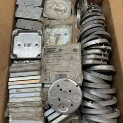 LOT OF 50+* Steel City & RACO Square Metal Enclosure Gang Box $ Ceiling Fan Supports