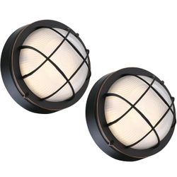 2Pack Oil Rubbed Bronze 8" Nautical Outdoor Light Fixture 3000K, 1500LM, 15W LED 