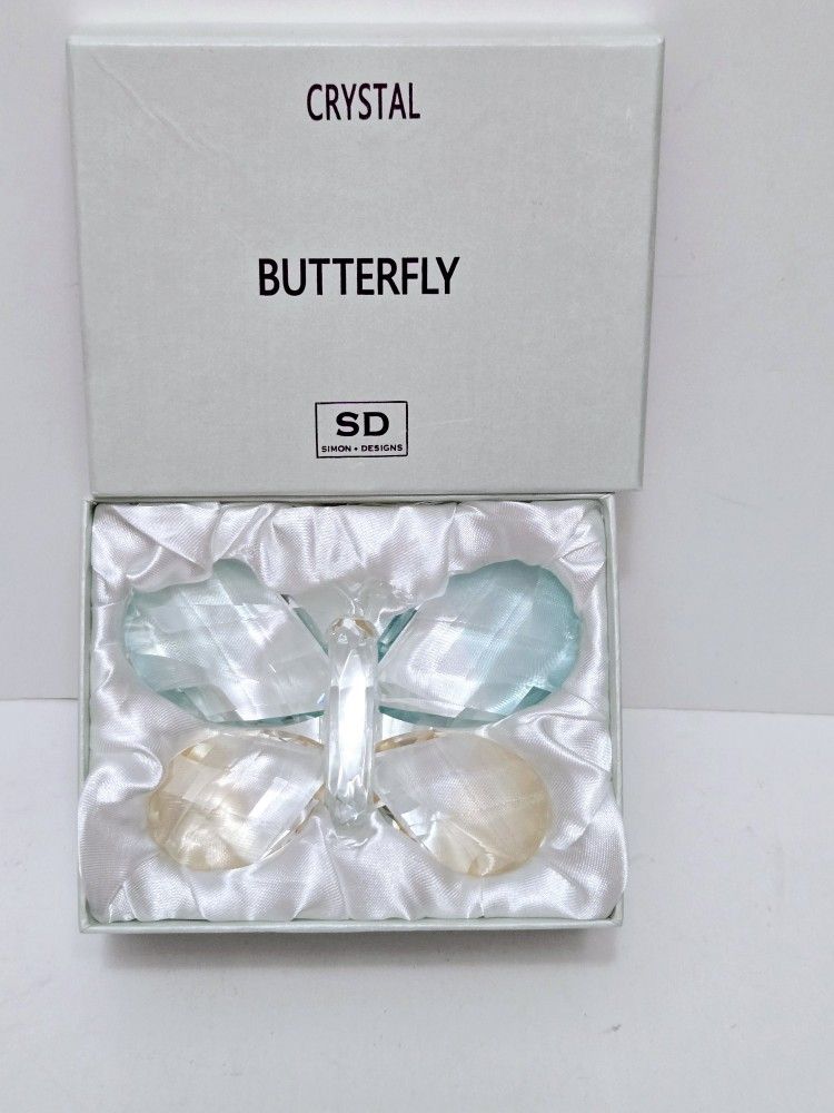 Crystal Butterfly Paperweight or Decor Teal/Peach Color - Mariposa de Cristal
