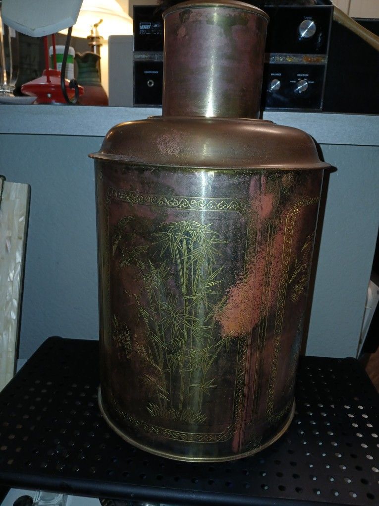 Antique Large Beautiful Etched Tea Caddy With Lid 