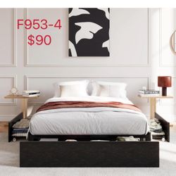 Full Size Platform Bed Frame with 3 Storage Drawers, Faux Leather,（953-4）