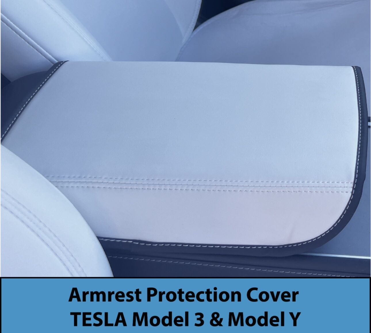Tesla Model 3 Model Y White Armrest Cover PU Leather