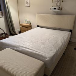 Queen Bed Frame, Mattress, Storage Chest 