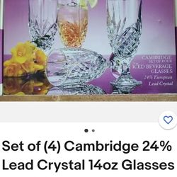 **NEW** SET OF (4) CAMBRIDGE 24% LEAD CRYSTAL 14oz GLASSES