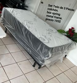Set Twin de 3 piezas/Colchón - Box Spring - metal frame.( Hierros)
