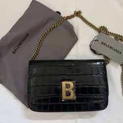 Black Leather Croc Pattern WOC