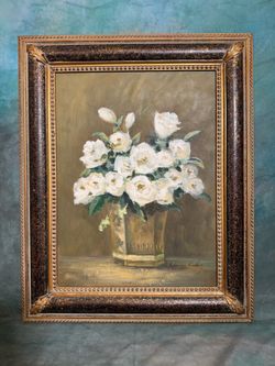 Signed Norman Kelly Oil Painting - Framed 18x24 White Roses Floral Still Life
