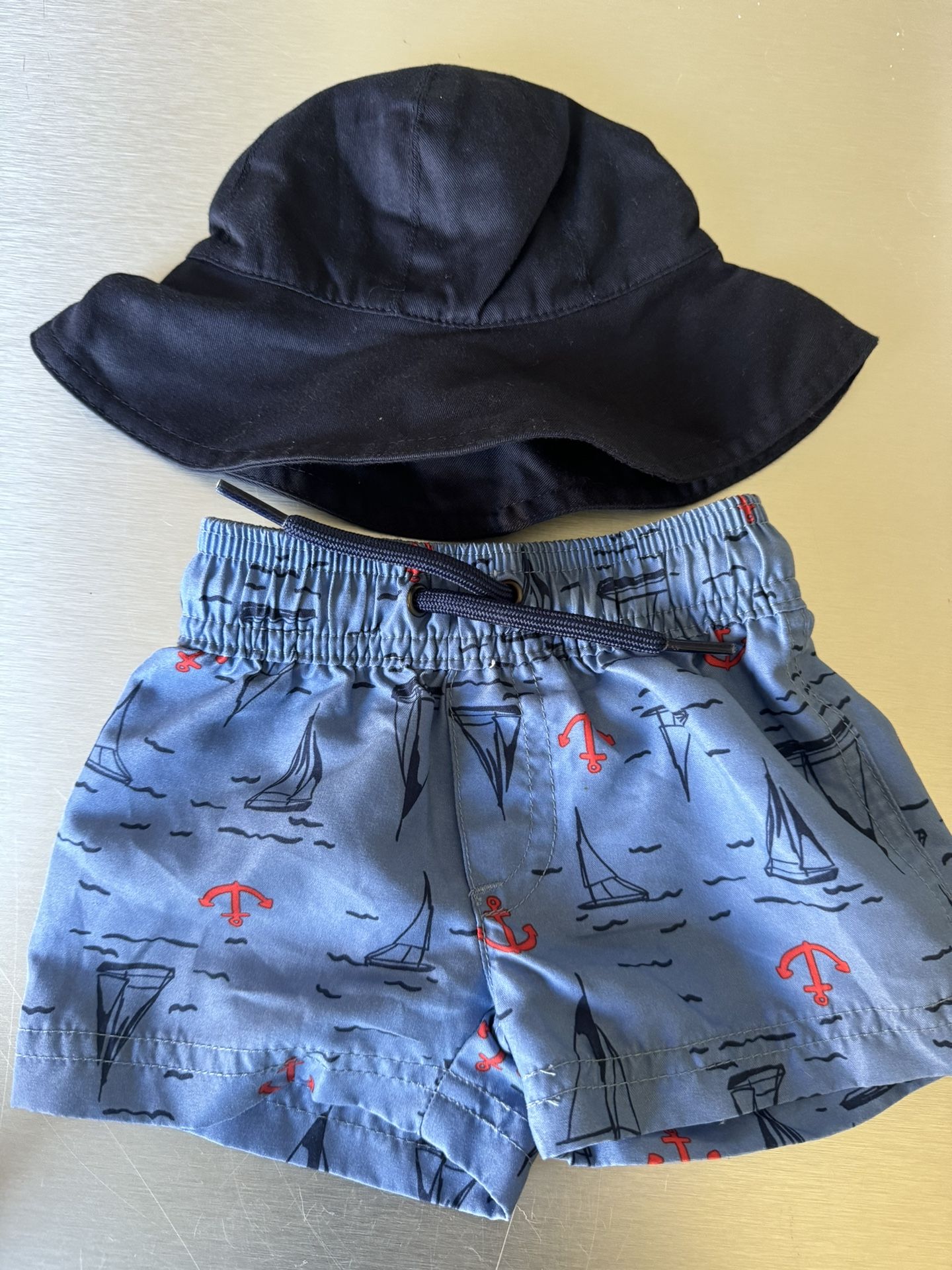 Sailboat Swim Short/trunks And Hat For 3-6 Month Old