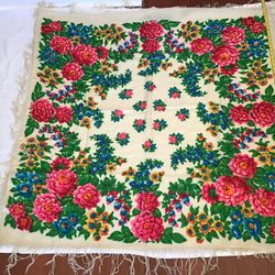 Woolen Scarf Folk Pattern .Square 54/54in. 