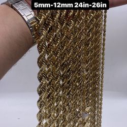 14K Diamond Cut Rope Chain 5mm-12mm 24in -26in Brand New In Stock