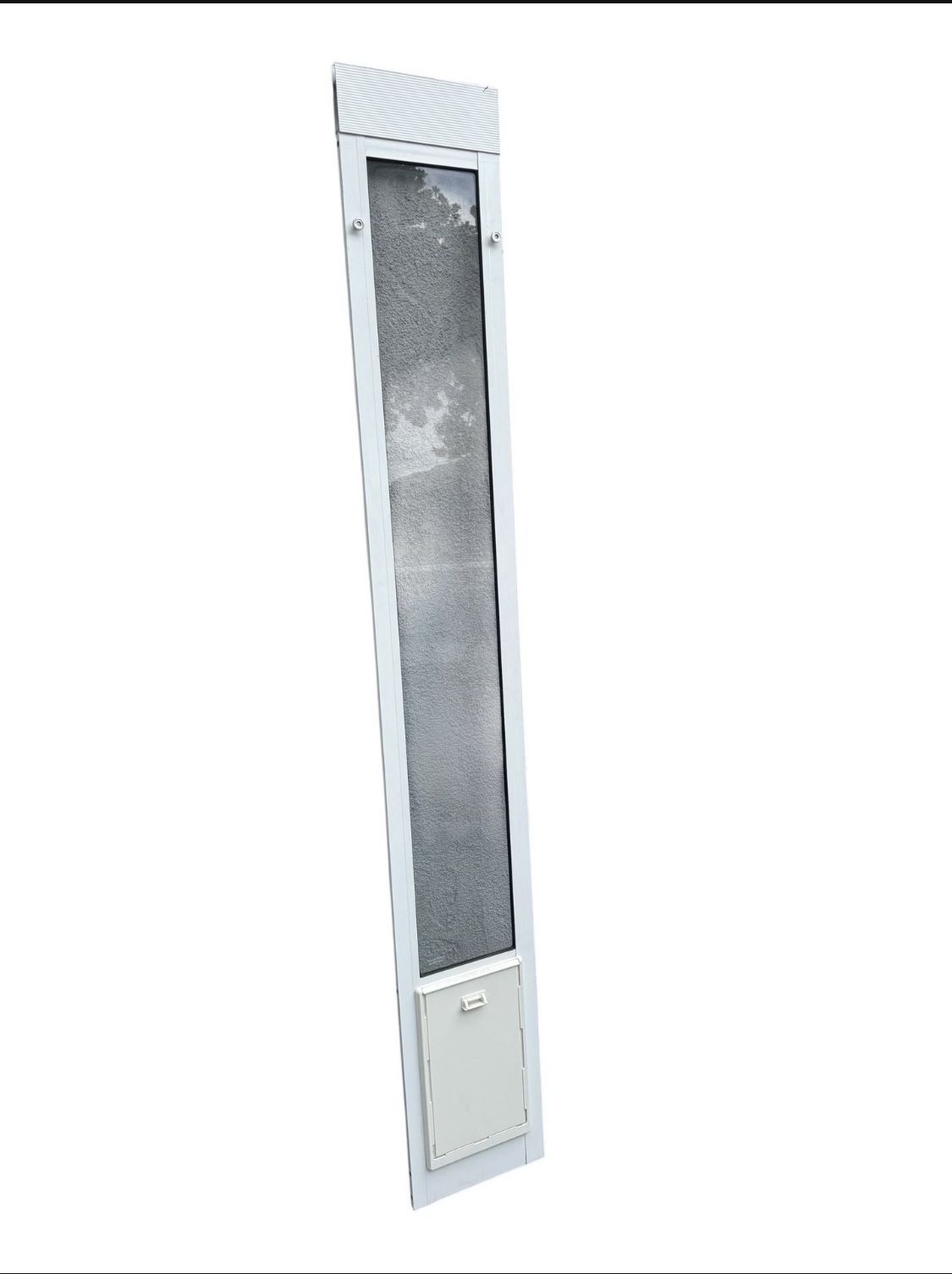 Newer PetSafe Freedom Aluminum Patio Panel Pet Door w/adjustable height. Measurement 11 1/2” x 76-89H .