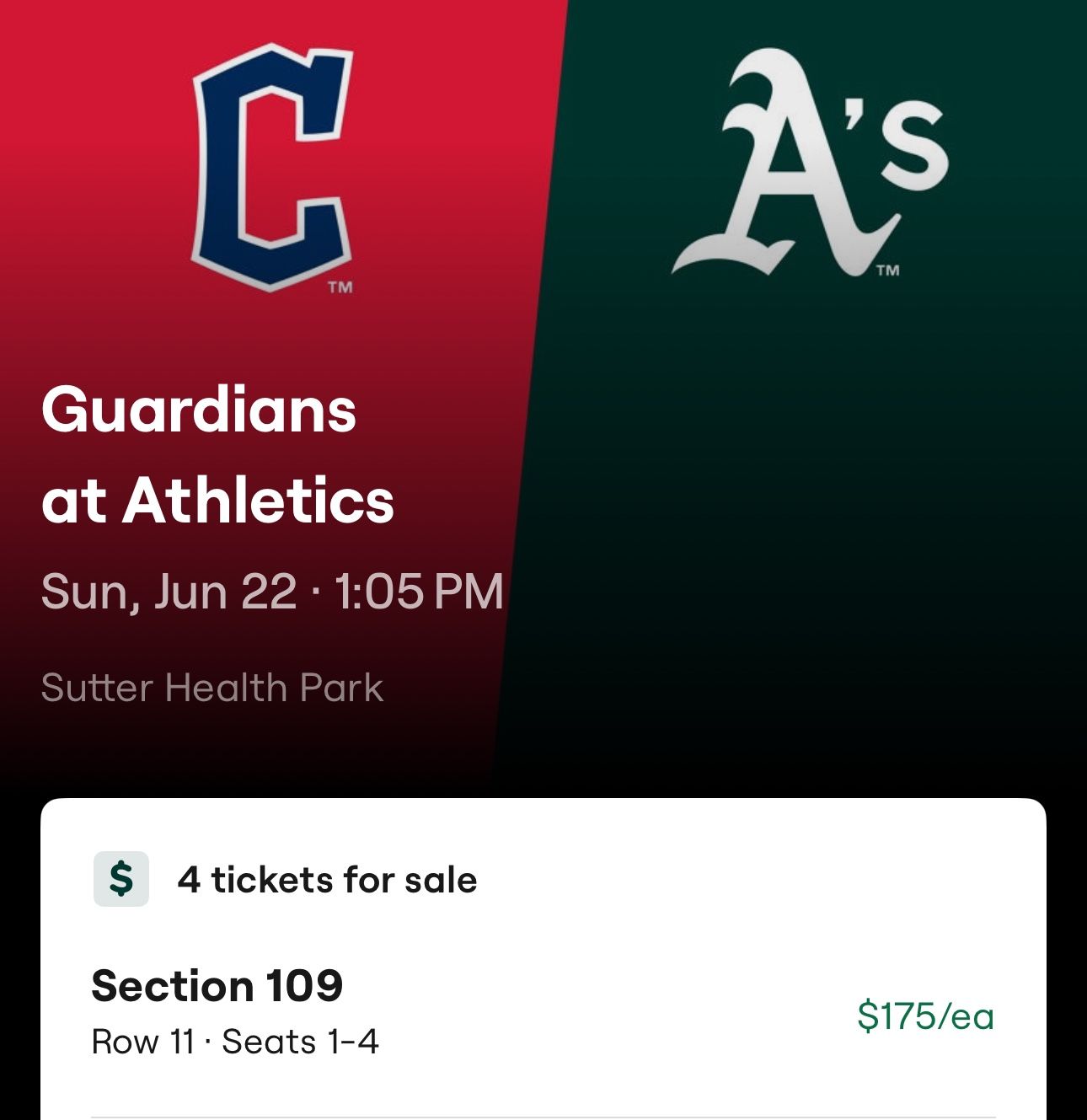 A’s vs Guardians