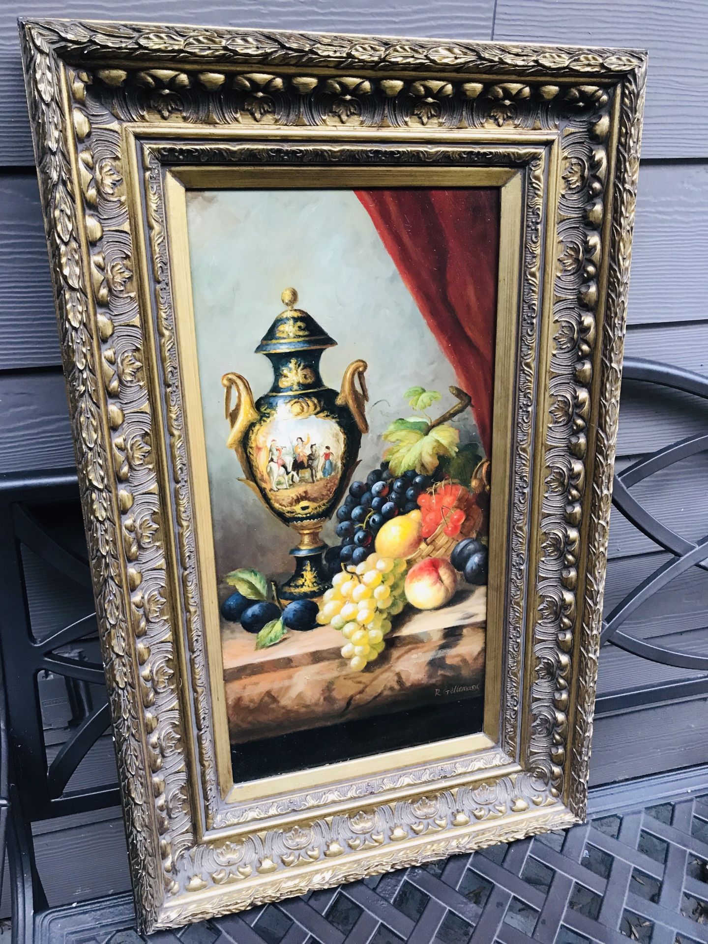 Beautiful framed Still Life Oil painting Italian fruit Berings retail $600