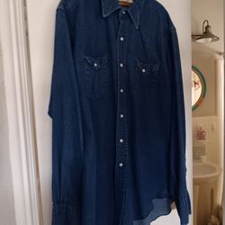 Vintage Roebuck Western Pearl Snap Denim Shirt Size Xl