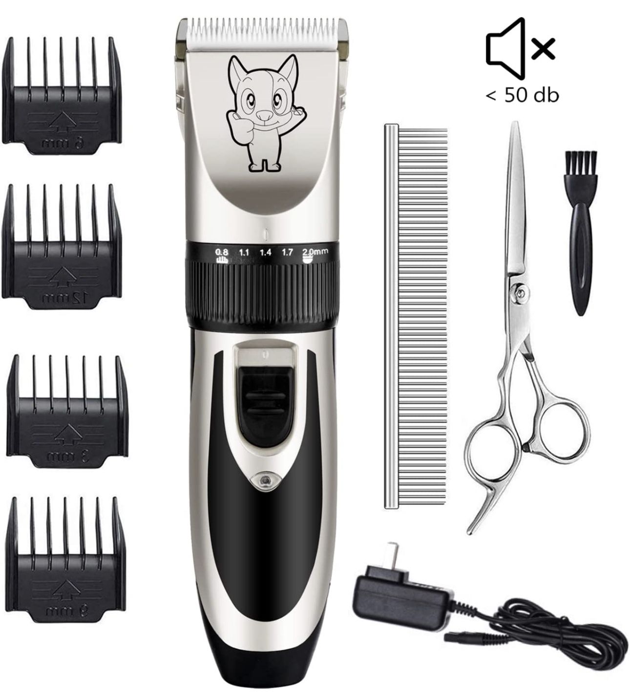 Dog Grooming Kit Clippers, Low Noise, Electric Quiet, Rechargeable, Cordless, Pet Hair Thick Coats Clippers Trimmers Set, Suitable for Dogs, Cats, and