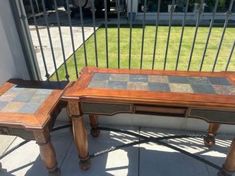 Wood and Slate Tile Coffee Table Set
