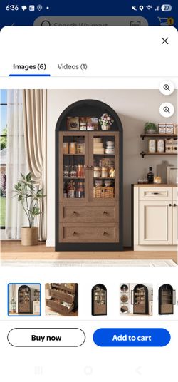 Hiphuta 70" Tall Arched Kitchen Pantry Storage Cabinet with 2 Large Drawers, Freestanding Modern Farmhouse Versatile Hutch Cupboard for Dining Room, 