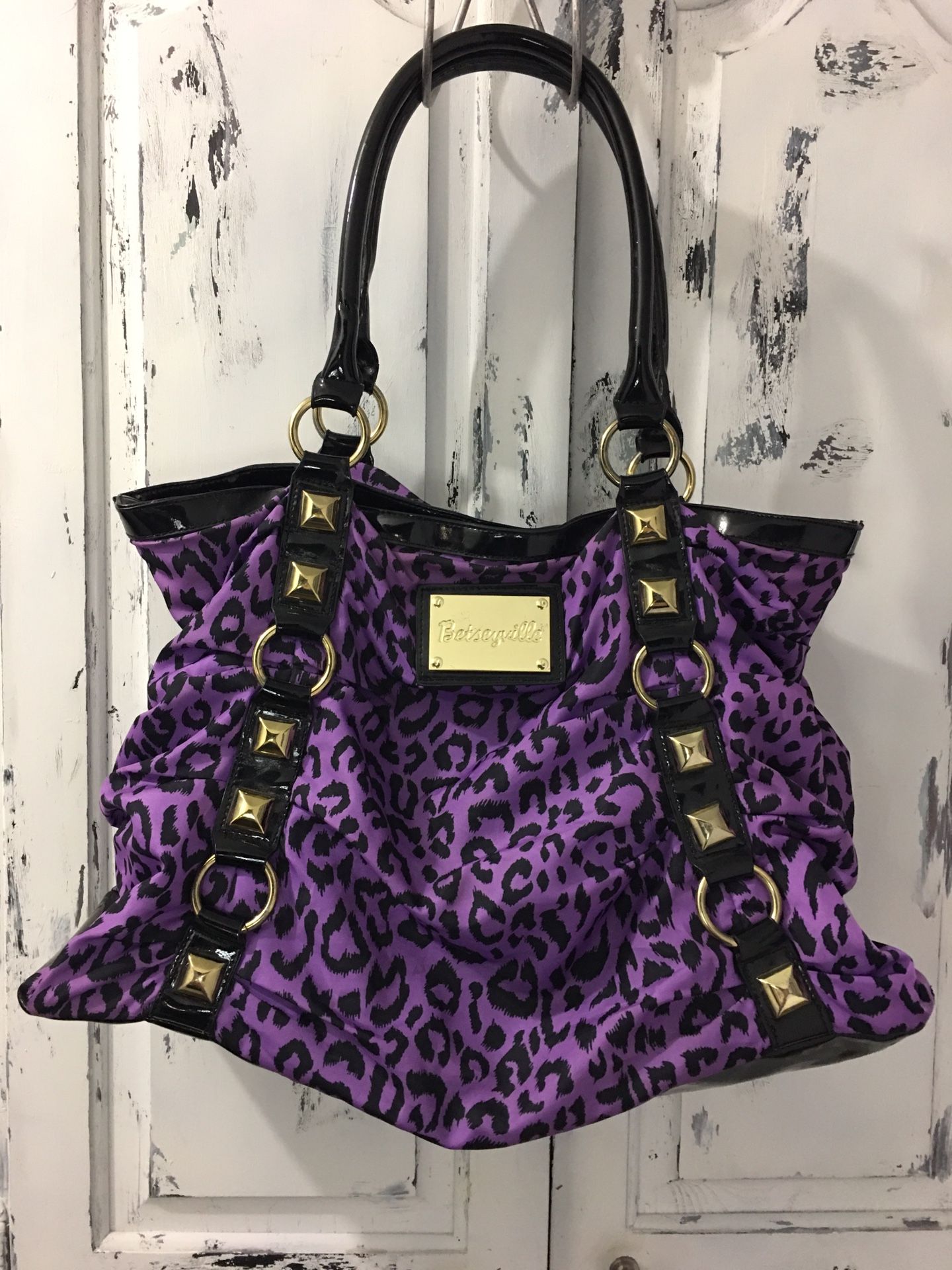 Betsyville By Betsy Johnson Purple Leopard Print Studded Purse