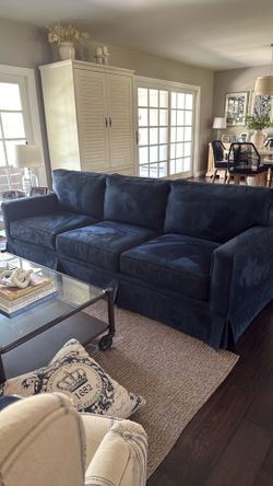 Navy blue suede sofa