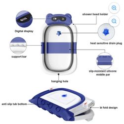 Foldable baby bathtub with temperature