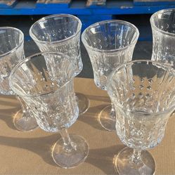 Set of 6 Diamond Cut Glass Goblets