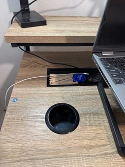 Wood Grain Computer Desk with Monitor Shelf