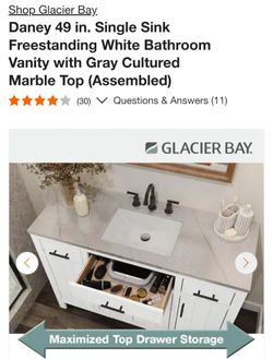 Glacier Bay
Daney 49 in. Single Sink Freestanding White Bathroom Vanity with Gray Cultured Marble Top (Assembled)