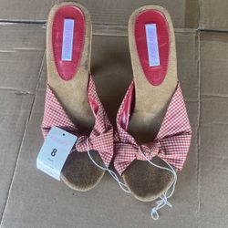 Red And White Women Heels Size 8
