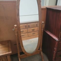 Antique Wood Standing Mirror