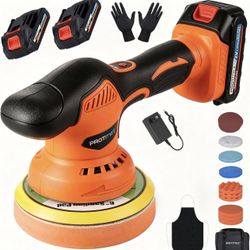 Cordless Car Buffer Polisher w/ 2x2000mAh 21V Batteries, 6 Inch Car Buffer Waxer Kit, Car Polishing Machine w/Extra 18 PCS Attachments & 6 Variable Sp