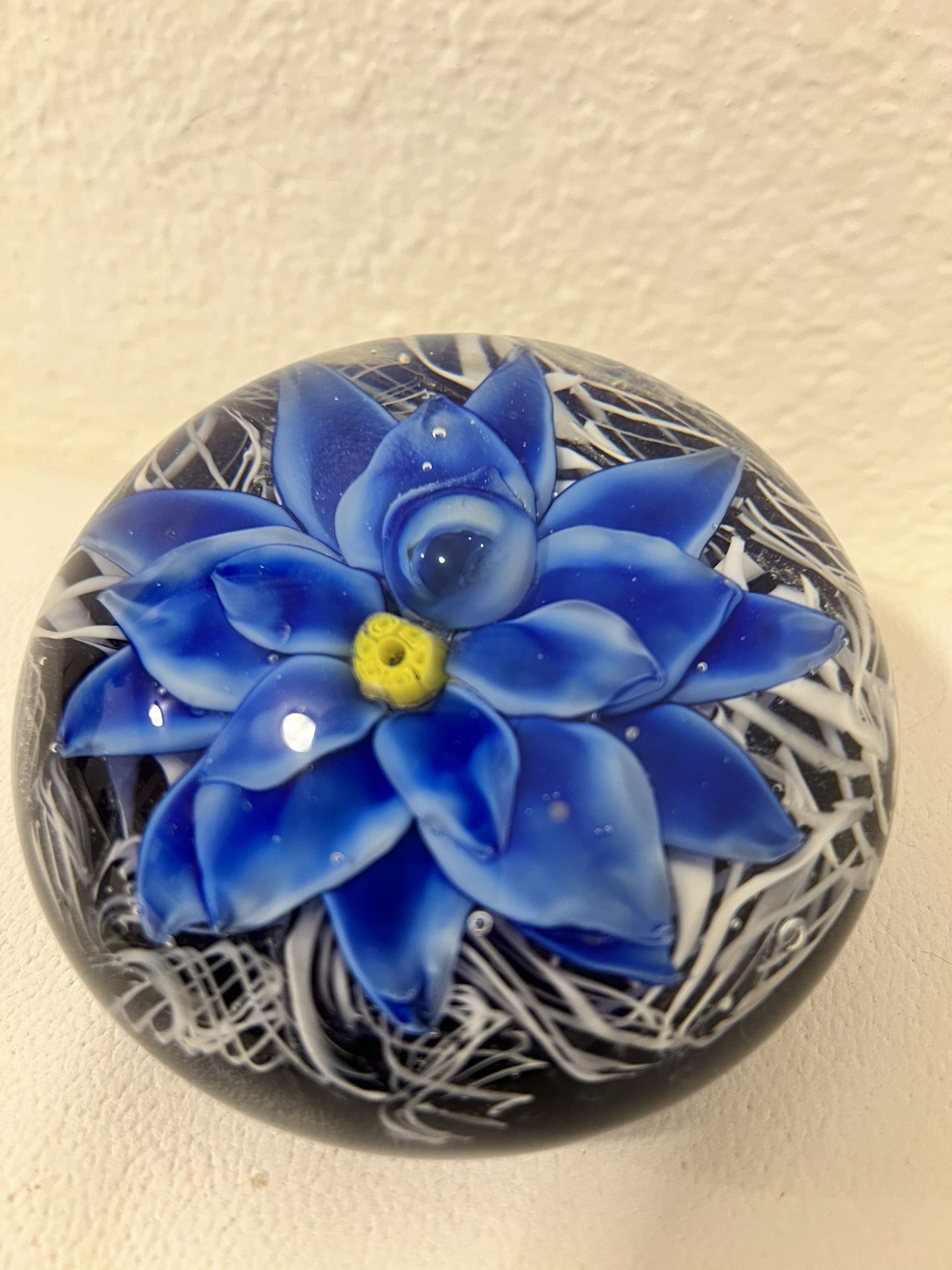 Vintage Floral Art Glass Paperweight