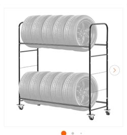 BRAND NEW IN BOX  SKYSHALO Rolling Tire Storage Rack, 22.44 in. W x 62.4 in. D Black Adjustable Height Steel Garage Wall Shelf, 2-Shelf Holder