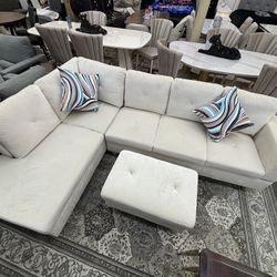 EARLY BLACK FRIDAY DEAL White Flannelette 3-Piece Living Room Sofa Set