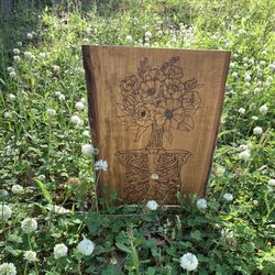 Flower Head Skeleton Woodburned Art