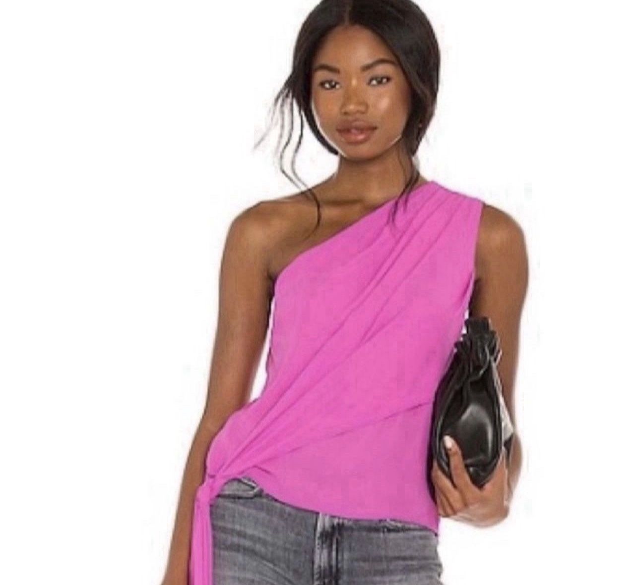 Krisa One Shoulder Tie Top in Rosa Size M