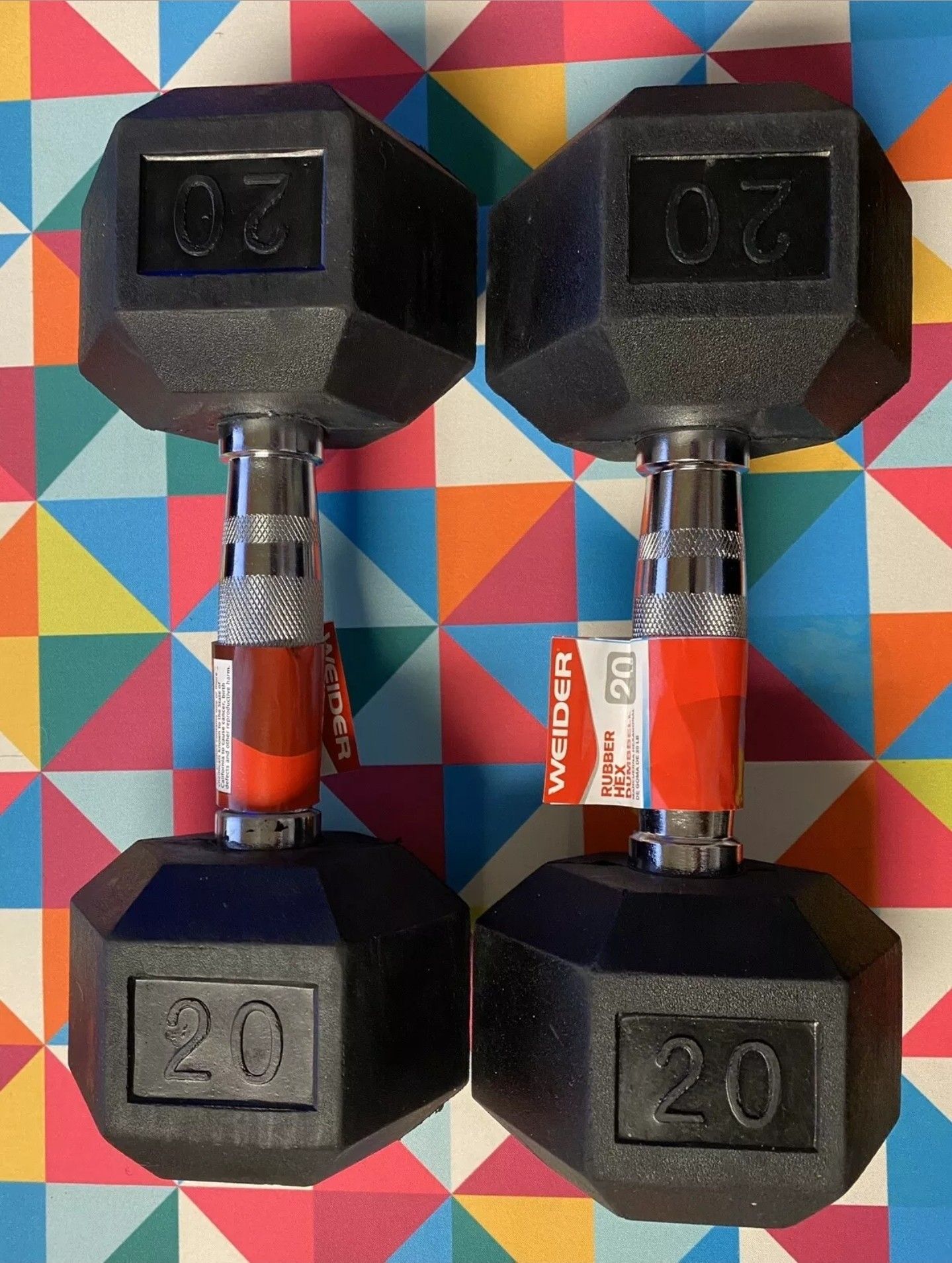 WEIDER 20lb Pounds Rubber Coated Hex Dumbbells Set - 40lbs Total.