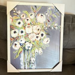 New Grey Painting With Flowers
