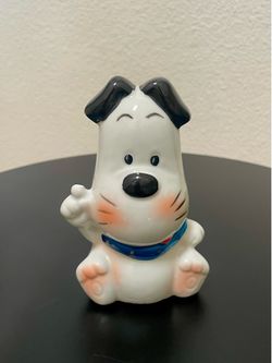 Vintage GOT Ceramic Puppy Dog Figurine White Black Spotted Retro Character