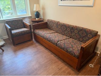 This End Up sofa and chair. Solid wood.