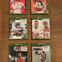Lot of Six (6) Xbox One Games  FIFA 20, Madden 20, 21 & 22, MLB RBI 19, NBA2K21
