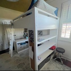 Pottery Barn Teen Full Size Loft Bed Over Desk