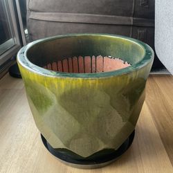 15” Ceramic Plant Pot - Fern Green Glazed