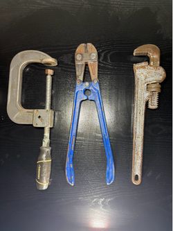 Husky C-Clamp, Bolt Cutters, Ridgid Pipe Wrench