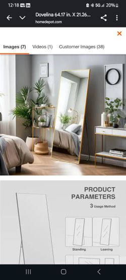 Gold Metal Framed Full Length Standing Mirror