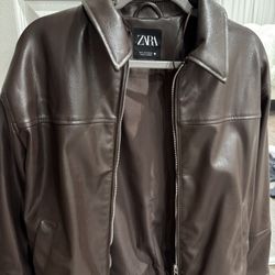 ZARA LEATHER JACKET-BROWN