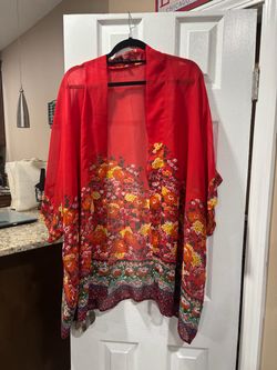 Red Floral Sheer Kimono