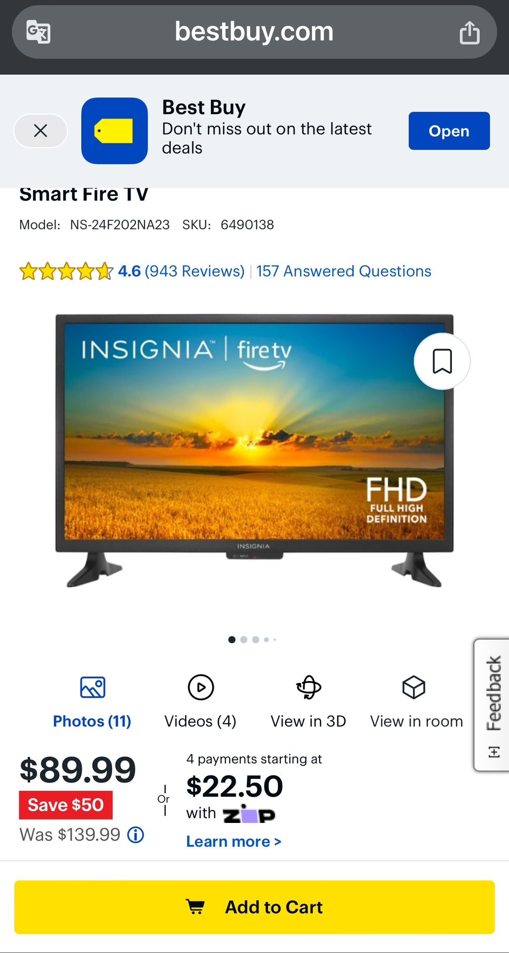 New TV 24” Insignia™ LED Full HD Smart Fire TV